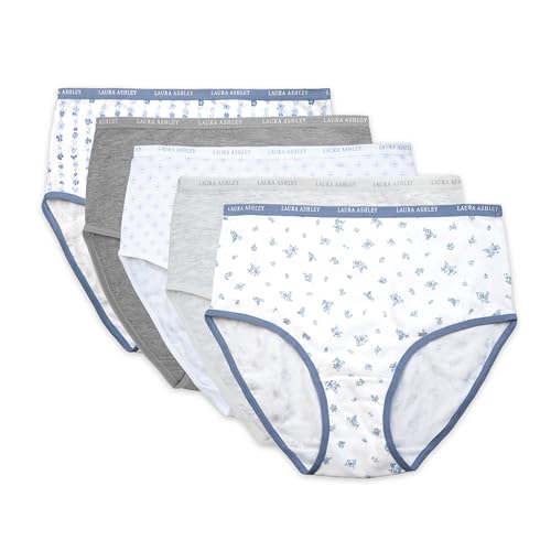 Image of Laura Ashley Women's Cotton Brief Underwear Set, High-Waisted Panties for Women, 5-Pack