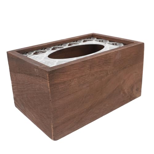 SOLUSTRE Box Brown Wood Table Decor Tissue Dispenser Tissue Cover Rectangle Vintage Decor Acrylic