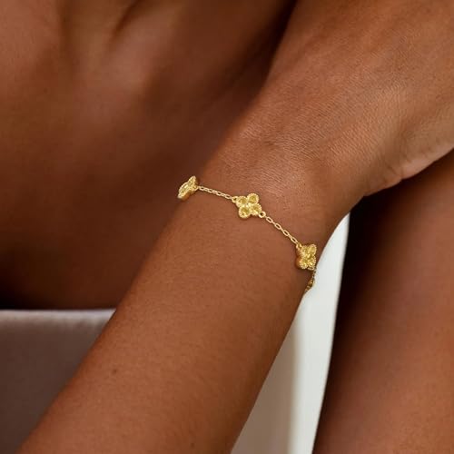 Honsny Gold Birthstone Clover Bracelets for Women Trendy Non Tarnish 14K Gold Plated Flower Dainty Charm Stackable Bracelets for Women Waterproof Jewelry Yellow Citrine Bracelet Friend Birthday Gifts by Honsny - Image 5