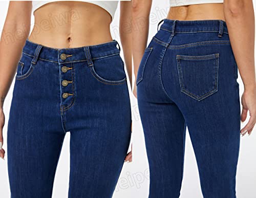 heipeiwa Fleece Lined Jeans Women's Winter Thermal Jeans Flannel Lined Skinny Denim Jeans 4 Buttons3
