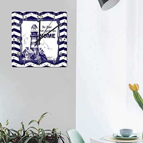 Godblessign Boat Lighthouse Anchor Wall Clock Beach Square Clocks The Entire Ocean Is Yours 15 Inch Wooden Wall Clocks Battery Operated Rustic Cabin Wall Home Decor Living Room Bedroom Decor #TOP4