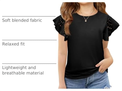 Image of Imily Bela Girls Ruffle Sleeve Shirts Crewneck Eyelet Tops 4-15 Years