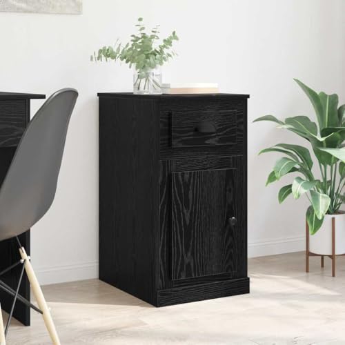Commode en bois aspect chêne noir avec tiroir et portes