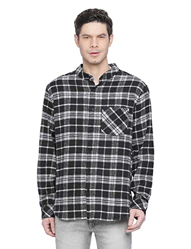 Image of Oxolloxo Men Regular Fit Cotton Regular Sleeves Check Casual Black Shirt
