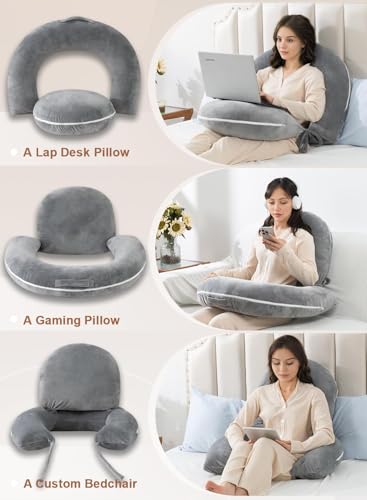 INSEN Reading Pillow, Back Pillow for Sitting in Bed for Reading, Nurse & Relax, Reading Pillow for Adults, Moms & Kids, Sit Up Pillow for Bed, Grey - Image 2