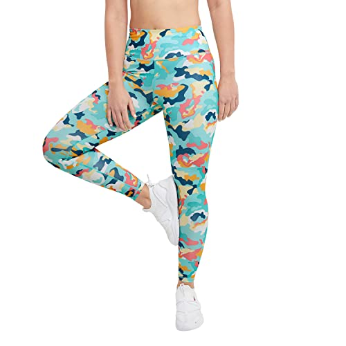 Photo 1 of Champion Women’s Absolute 7/8 Leggings, Women’s Graphic Leggings, Women’s Compression Leggings, 25" Inseam Small Abstract Camo Portal Teal