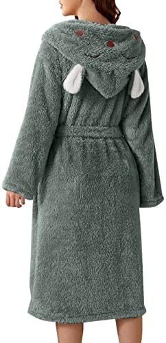 Badjas voor dames, badstof met capuchon, lange ochtendjas, wollige saunamantel met riem, slaapjas, winter, zacht, warme huisjas, lange mouwen, elegante badjas, pyjama, roze, XL