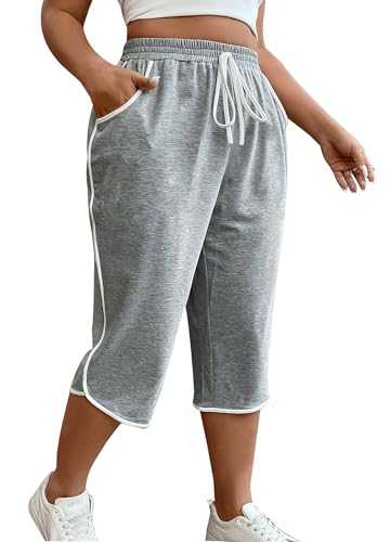 HOMEYEE Plus Size Women's Running Jogger Long Shorts with Pockets Athletic Cycling Hiking Sports Shorts OP165A (Gray,3XL)