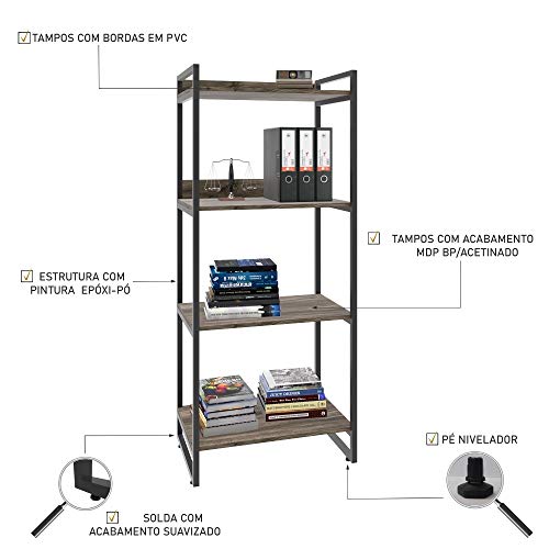 Estante Multiuso 4 Prateleiras 146x60cm Estilo Industrial