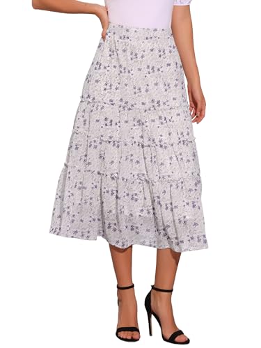 Jupe florale trapèze en mousseline légère dotée d'une taille élastique ajustable