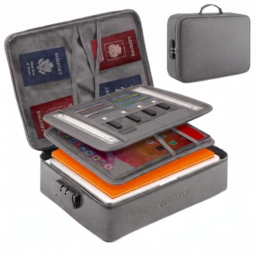 Image of Fireproof Waterproof Document Bag with Lock - Portable Waterproof Document Organizer for Important File - Fire Proof Travel Storage Case with Zipper for Laptop (Morden Bag)