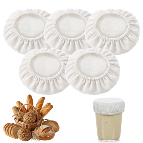 5 PCS Cotton Sourdough Starter Cover, Reusable Cloth Covers for Sourdough Drain Covers, Breathable Drain Covers for Sourdough, Fits Jars 3-4 Inch