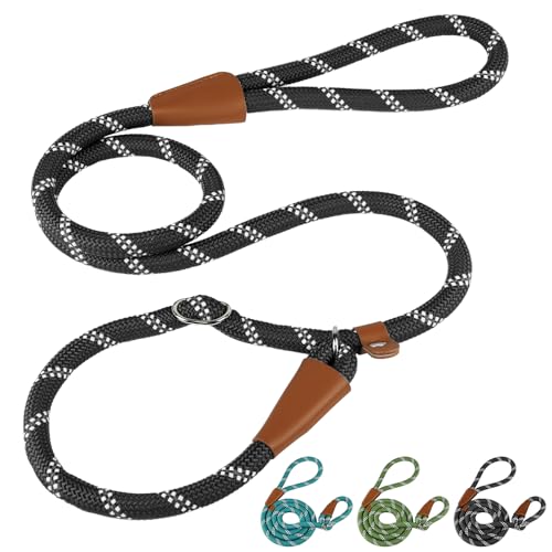 Aomig Schleppleine Verstellbarer Hundeleine für Welpen Kleine Mittlere Hund Katzen Reflektierend Leine Führleine Nylon mit Bequemen Gepolsterter Griff Training Outdoor Laufleine Trainingsleine Schwarz
