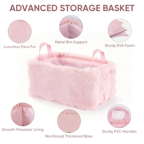 2 Pack Storage Baskets, Plush Faux Fur with Handles for Closet Organizer - Image 5