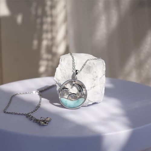 Natural Larimar Turtle Dolphin Necklace Sterling Silver Pendant Ocean Jewelry Birthday Gifts for Women3