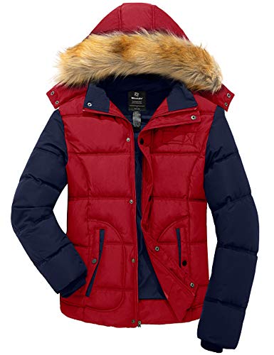 Wantdo Men's Casual Fur Hooded Outwear Jacket Large Red Red US Large