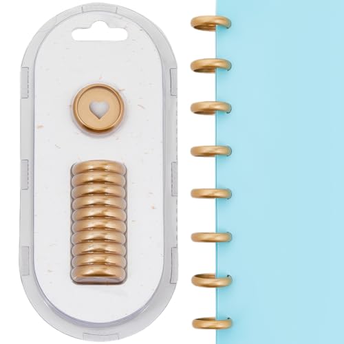 SOFPLATE 11Pcs 24mm Plastic Loose Leaf Binder Discs Planner Discs Bulk Gold Hollow Heart Mushroom Hole Discbound Binding Expande Buckle Ring Disc for DIY Notebook Planner Scrapbooking Pages Artwork