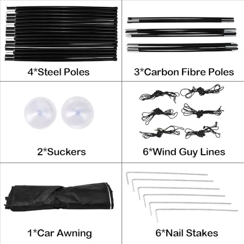 JSCARLIFE Multi-Functional Car Tent,Portable Trailer Tent Roof Top Car Shelter Ultra-Light Awning Anti-Sun and Rainproof Pergola Car Awnings for Outdoor Camping Travel Picnic Fishing Beach - Image 8