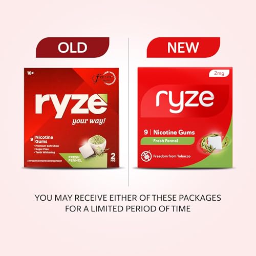 RYZE Nicotine Gum 2mg | Pack of 10 (90 gums) | Fresh Fennel | Freedom from Smoking & Tobacco | Easy on Throat | Sugar Free | Teeth Whitening