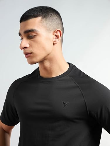 Image of TECHNOSPORT Men's Solid T-Shirt COTFLEX Quick Dry Slim Fit Round Neck Sports Tee for Gym Running Casual Wear UPF50+ Anti Odour