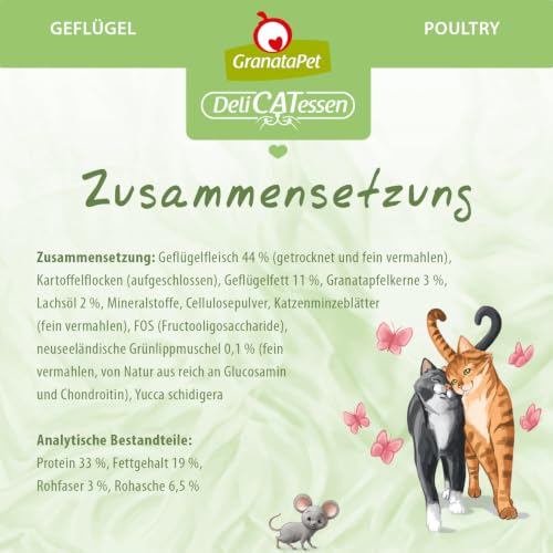 GranataPet DeliCatessen Geflügel Adult, Trockenfutter für Katzen, schmackhaftes Katzenfutter, Alleinfuttermittel ohne Getreide & ohne Zuckerzusätze, 1,8 kg