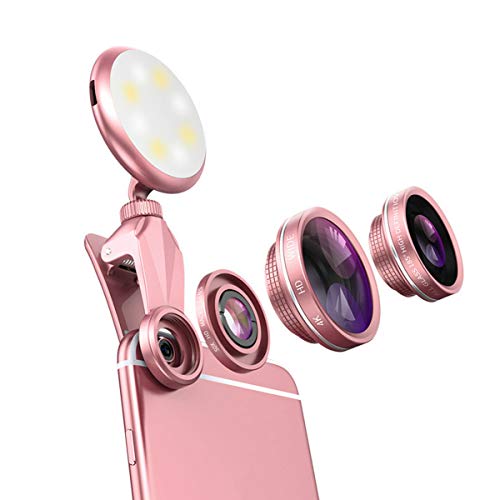VANJUNN Selfie LED Light with Lens for iPhone 8 Plus 7 6s X Xs Max 11 11 pro max, Selfie Light with Lens Sets Kits for iPhone Samsung Cell Phone with 9 Modes LED Rechargeable Light