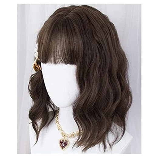 Peruker hår peruk, Peruk bangs peruk damer kort hår simulering frisyr vatten krusning mikrocolle hår styling fluffigt naturligt temperament full uppsättning (färg: svart) (Color : Cool brown)