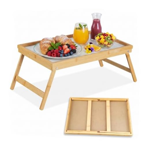 Relaxdays Betttablett Bambus, faltbar, Serviertablett für Frühstück im Bett mit klappbaren Beinen als Tabletttisch und Sofatisch Beistelltisch mit Tablett aus Kunststoff, Natur