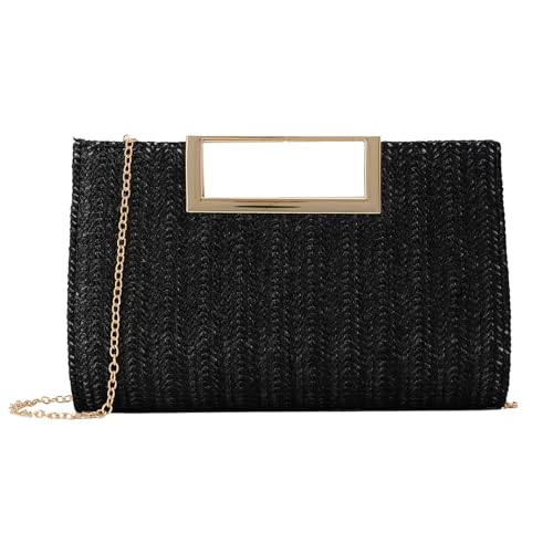 Image of Top Handle Straw Clutch for Women Summer Clutch Straw Evening Bag Raffia Crossbody Purses Woven Beach Clutch