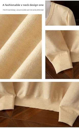 Men V-Neck Knitted Sweater Casual Long Sleeve Pullover Solid Color Loose Fit Business Crew Neck Sweater3