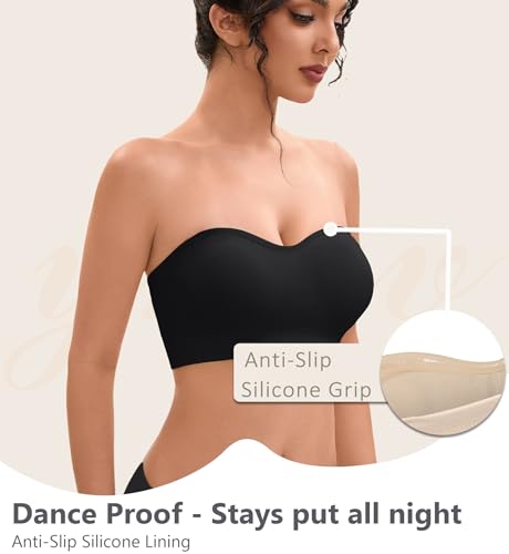 Image of Strapless Bras for Women-Push-Up Non-Slip Bandeau Bra,Seamless Wirefree Padded Tube Top Convertible Straps