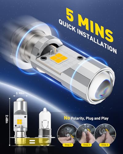Image of AUXITO P15D H6M T19 LED Motorcycle Light Bulbs Daul Color Yellow /White 3000LM Super Bright High /Low Beam for ATVS UTVS Motorcycles, Canbus Ready, 1 Pack