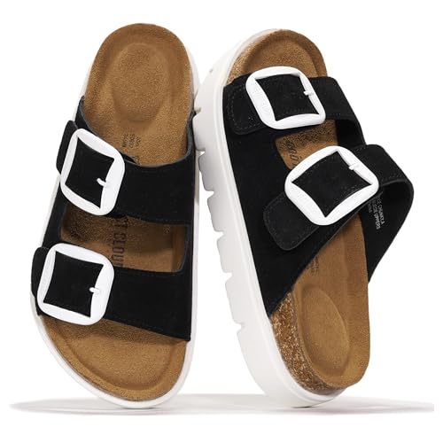 Image of Project Cloud 100% Genuine Leather Platform Sandals Women Footwear - Wedge Chunky Slides for Women 2026 with Memory Foam Insole & Cork Footbed Womens Sandals (GreeceChunky)