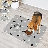 YUEPET Absorbent Dog Bowl Mat for Food and Water, Quick Dry Dog Feeding Mat for Dog Bowls Easy to Clean Dog Food Mats for Floors Paw Print (19'x12')