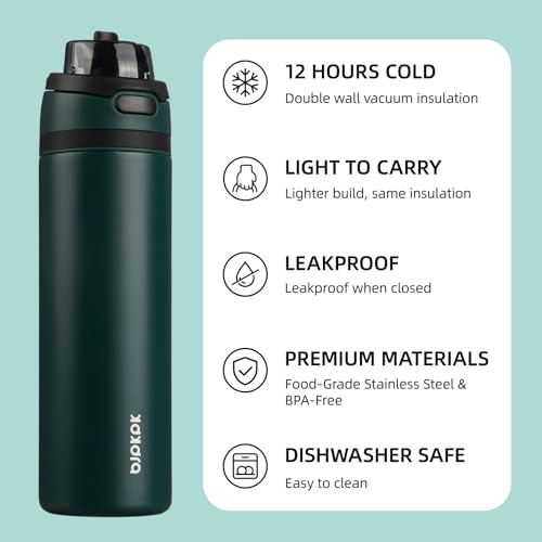 Image of BJPKPK 25oz Insulated Water Bottle with Straw Lid & Handle, Stainless Steel | Leak-Proof 2-in-1 Straw & Spout Lid, BPA-Free Vacuum Insulated Bottle Fits Cup Holders for Gym, Office, Travel & Outdoor