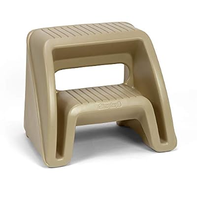 Simplay3 Handy Home Step Stool Plastic Two-Step Stool Seat - Indoor or Outdoor Use - 15.5" x 19" x 16" - Tan, Made in USA
