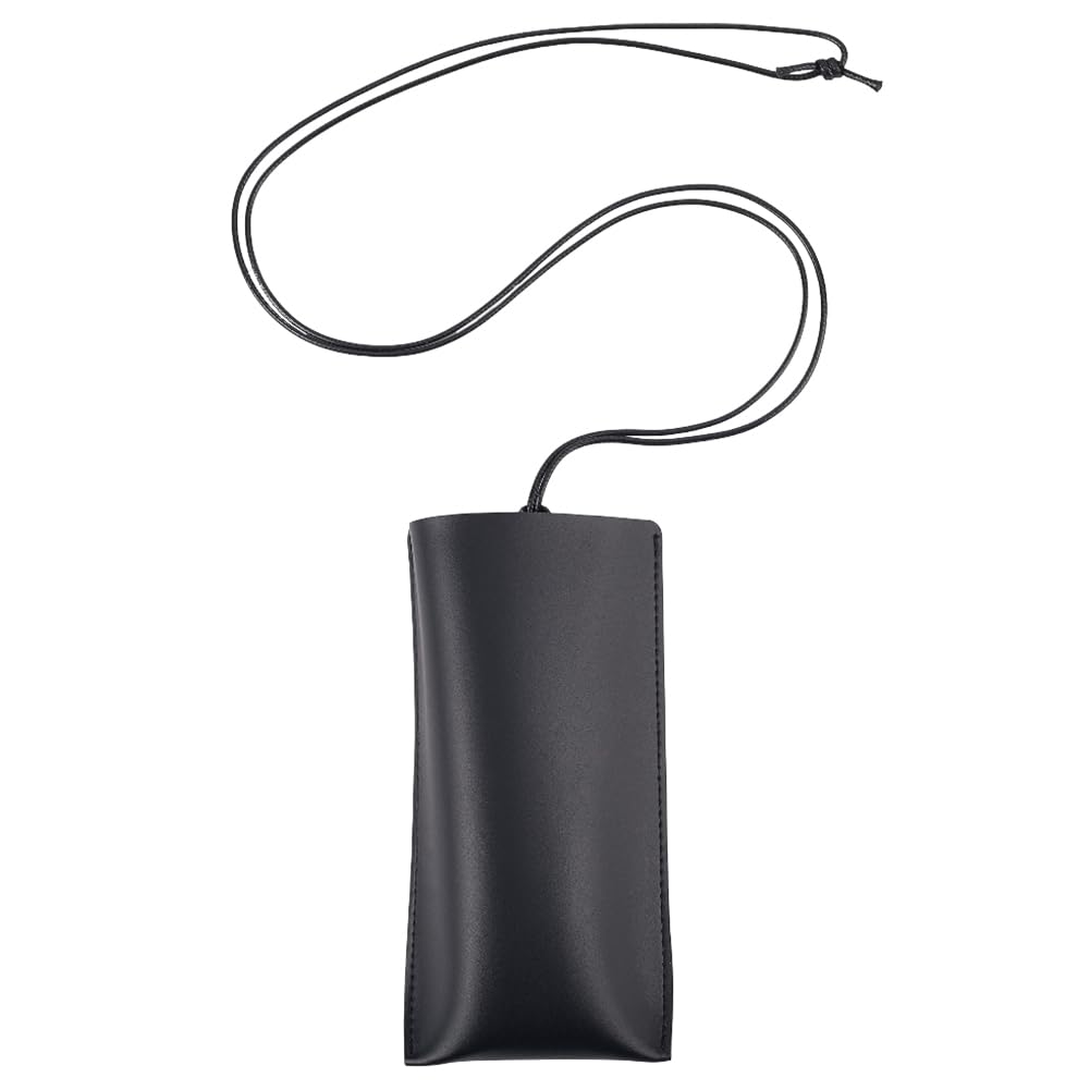 CREATCABIN Étui à Lunettes Portable En Cuir Pour Lunettes De Soleil Fin Pochette De Rangement Voyage Léger Souple Avec Sangle De Cou Pour Femmes Et Hommes Vacances Noir 16.4x8cm