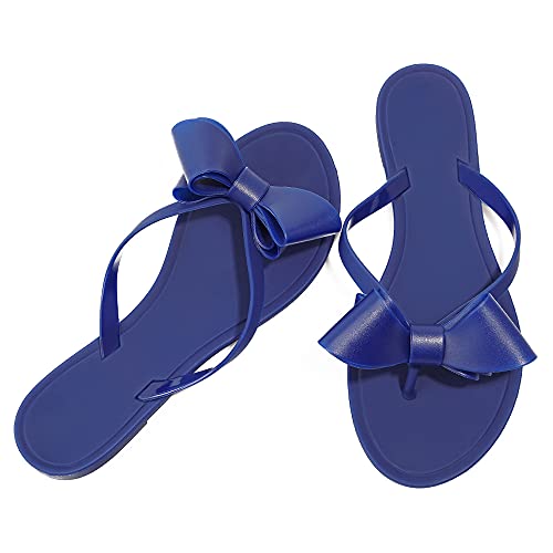 Image of TYFLOVE Women Rivet Flip Flops Studded Jelly Thong Sandals with Bow Summer Bowtie Flat Beach Rain Shoes