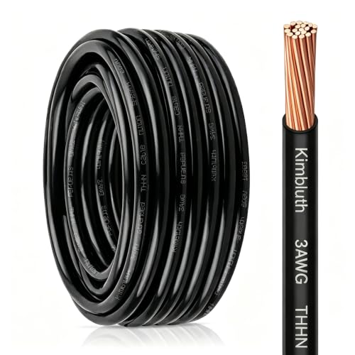 THHN Wire 3 Gauge 10 FT Stranded Copper Wire, Black