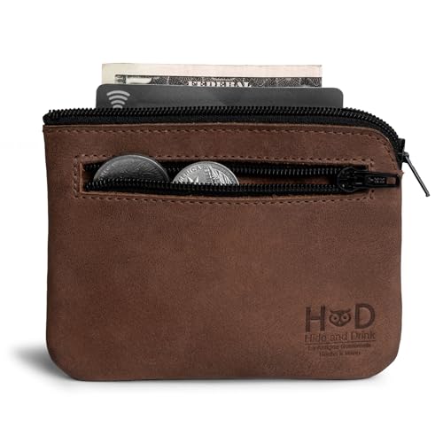Hide & Drink, Rectangular Zippered Pouch, Compact Bag for Coins, Small Personal Items, Cash & Card Holder, Full Grain Leather, Handmade, Bourbon Brown2