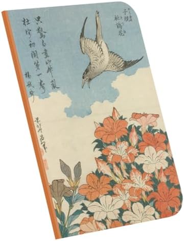 Retronote Cuckoo and Azaleas, Hokusai 1834, A4 Defter VI, Çizgisiz, Toplam 64 Sayfa, Tel Dikiş, Esnek Kapak, Oval Kenar, Tuval Doku, 60 gram, Sarı Krem Renk, 21x29,7x0,5cm - Görsel 1
