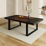 FUFU&GAGA Large Farmhouse Dining Table, for 6-8 People, 86.8” Rectangular Wood Dinner Table for Kitchen Dining Room Conference Room, Walnut and Black, 86.8”W x 47.2”D x 29.4”H