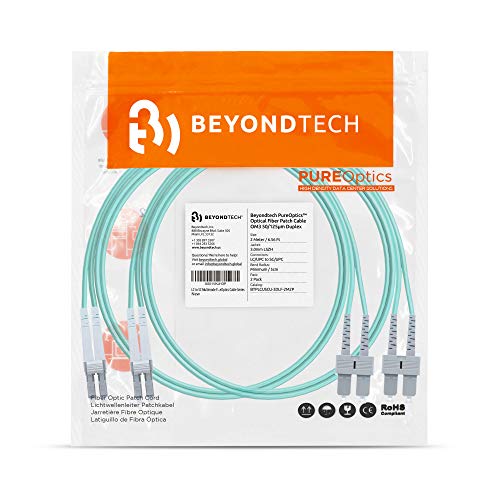 Image of BEYONDTECH 2m (6.56ft) LC to SC Fiber Patch Cable - (2 Pack) UPC Multimode Duplex Fiber Optic Cable - 50 /125m core, Compatible with OM3 - 10G LSZH PUREOptics Series
