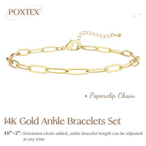 Image of Extra Large Anklets for Women Waterproof, 14K Gold Plated Stack Anklets for Women Plus Size, 10 inch+2 inch Non Tarnish Large Ankle Bracelets for Women, Summer Big Ankles Set, Beach Bikini Vacation Jewelry
