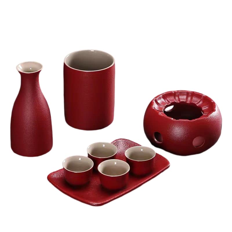Tasse et bouteille de saké rouge en céramique pour service de saké chaud