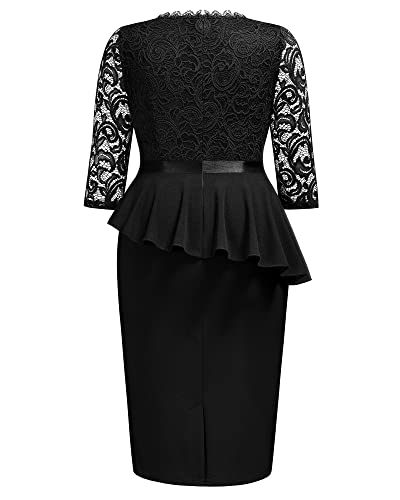 Image of Miusol Women's Plus Size Lace Keyhole Neckline Peplum Bodycon Vintage Cocktail Party Dress