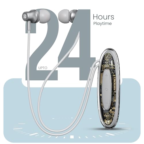 Image of Portronics Harmonics Y5 Bluetooth Wireless In Ear Earphone with strong Clip, Upto 24 Hour Playback,Dual Pairing, HD Clarity Mic, Transparent Design,Magnetic Buds, Bluetooth V6.0,Type C Charging(White)