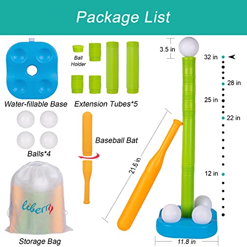 Liberry Adjustable T-Ball Set For Kids And Toddlers, Includes Kids Baseball Bat, Adjustable Height Tee Ball Stand, 4 Balls And Weighted Base, Great Sports Game Toy Gift For Boys Girls #TOP5
