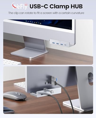 Image of USB Hub 3.0, Clamp USB Hub with Extra Power Supply Port, Aluminum 4-Port USB Adapter with 3 USB-A Data Ports, USB-C Port for Monitors, Desks Desktops, Keyboards, Laptops, Smartphones, (MHPC 5IN 1)