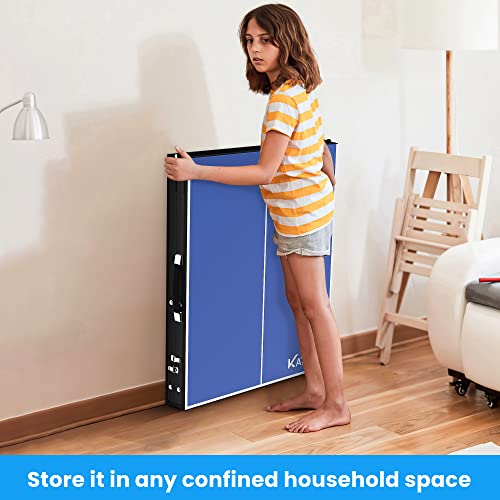 Katidap Portable Ping Pong Table,Mid-Size Foldable Tennis Table With Net For Indoor Outdoor,Blue,60X26X27.5 Inch #TOP5